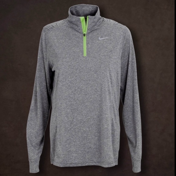 NIKE Dri-Fit Running Pullover Quarter Zip Neon Green Charcoal Gray Athletic Top - Picture 5 of 5